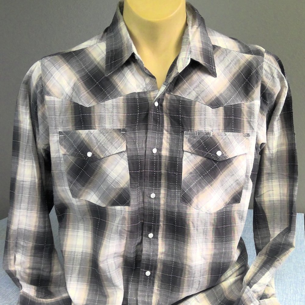 Vintage Canyon Guide Western Shirt Pearl Snap Long Sleeve Check Large
